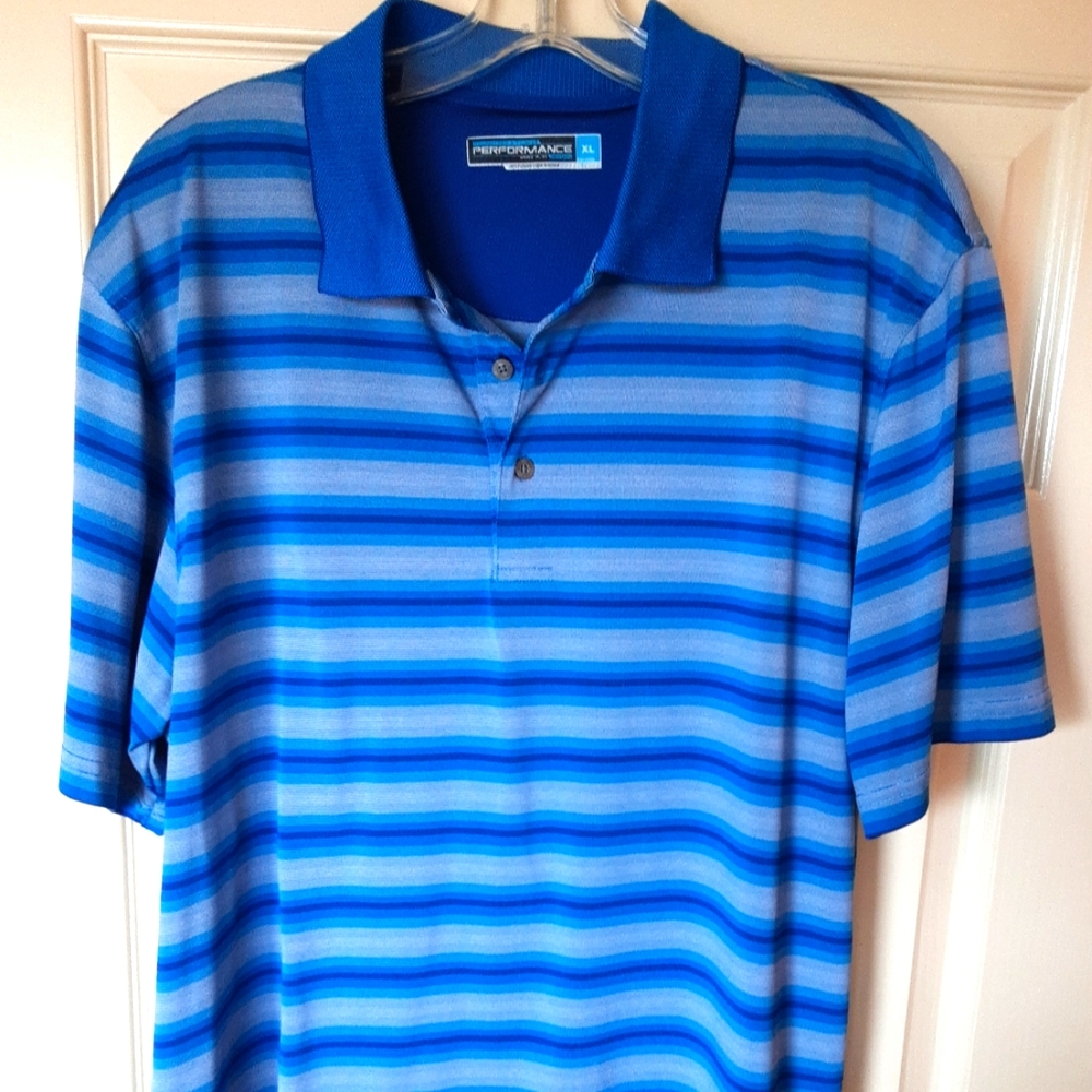 Roundtree and yorke performance golf polo xl blue striped